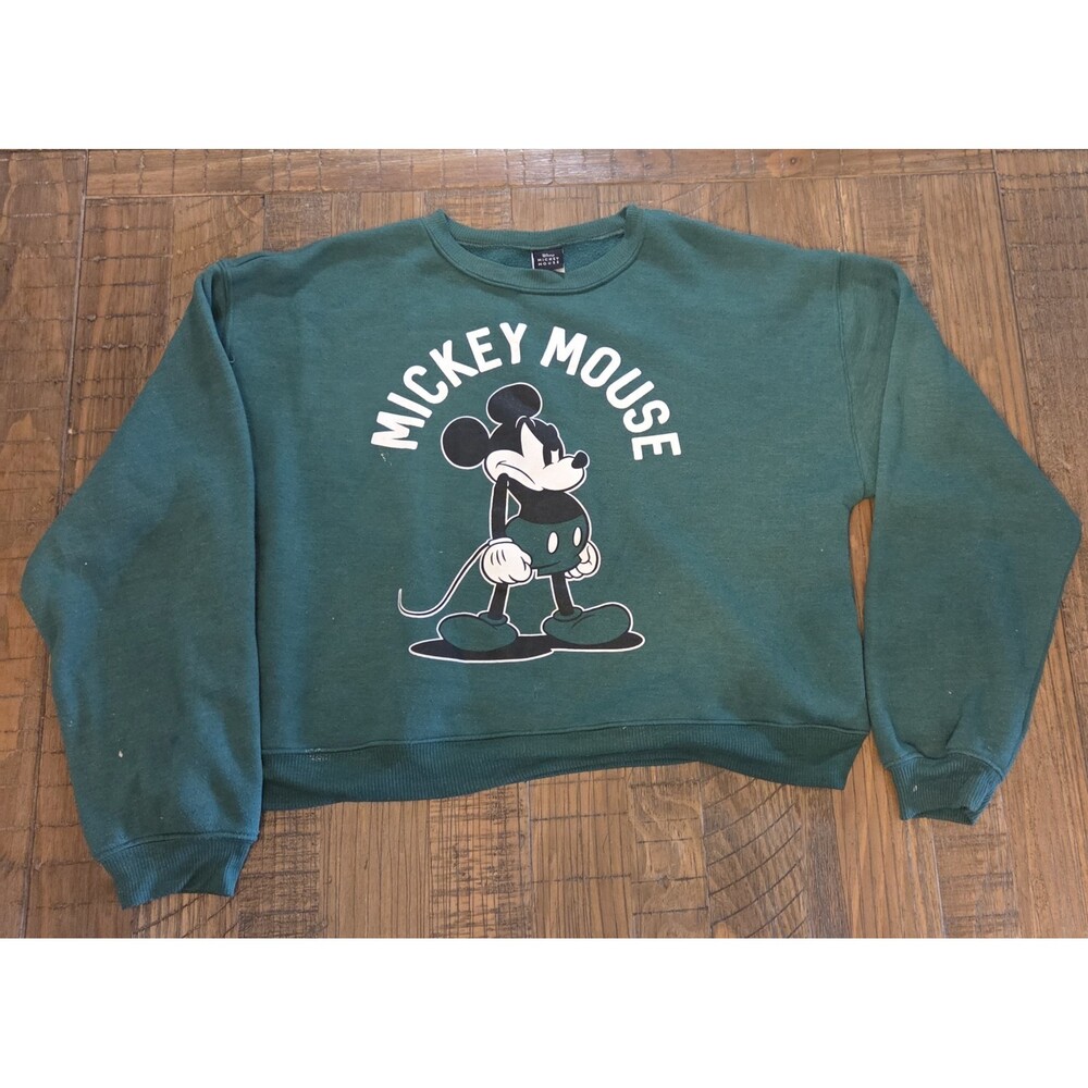 DISNEY MICKEY MOUSE Pullover Sweatshirt Women Small Green Feisty Angry